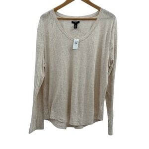 Gap T Shirt Long Sleeve Women Size XXL Tan Beige V Neck‎ Capsule Piece New